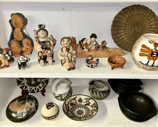 Native American, South American, Southwest pottery and, baskets & decor (Story Teller figures have SOLD)