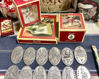 Wilton pewter 12 Days of Christmas ornaments, Spode Christmas decor, etc.