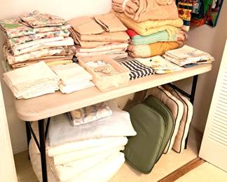 ALL TYPES OF BED LINENS, AFGHANS, CHAIR CUSHIONS, SHOPPING BAGS