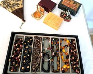 TRINKET BOXES, ORIENTAL FAN,PART OF COSTUME JEWELRY AVAILABLE
