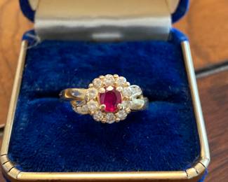 14K Gold Ruby Ring with Diamond Accents