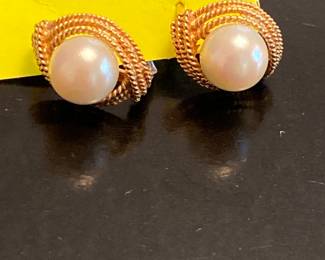 Gold and Pearl Pierced Earrings