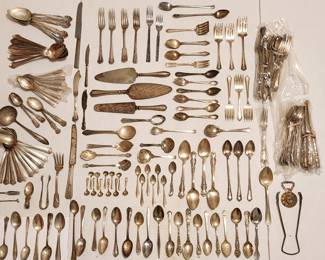 huge selection of vintage sterling silver and silverplate utensils.  