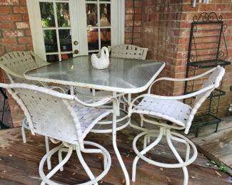 Glass top, bar-height, patio table with 4 chairs 