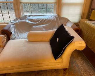 Custom made white velour chaise