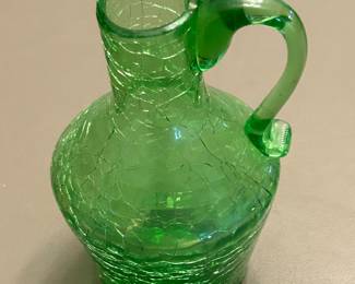 Vintage Small Green Kanawha Crackle Glass Ewer