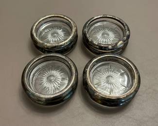 Vintage IS Silverplate Glass Coasters (Set of 8)