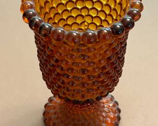 Vintage Fenton Amber Footed Hobnail Candle/Votive Holder