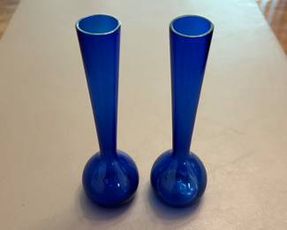Vintage Hand Blown Cobalt Blue Bud Vases