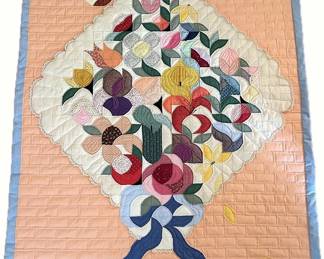  04 Vintage Hand Stitched Floral Bouquet Quilt Wall Hanging