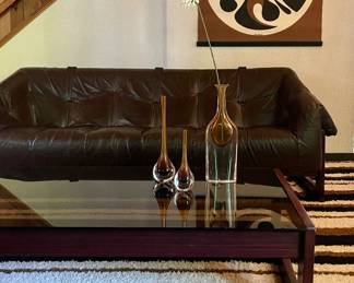 Perceval Lafer leather sofa and coffee table.