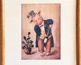 Lot 024-227  
New Years Pig Opening Champagne Bottle Wall Art