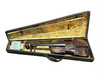 Lot 838  
Vintage Violin with Bow, Strings, Resin, and Accessories