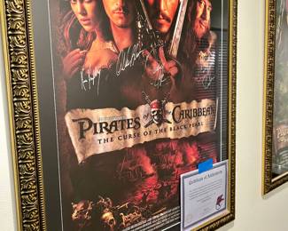 Pirates of the Caribbean Movie poster signed by cast will COA