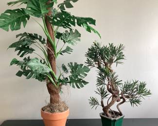 Two Faux Plants in Terra Cotta and Stoneware Planters, 41” and 28”
