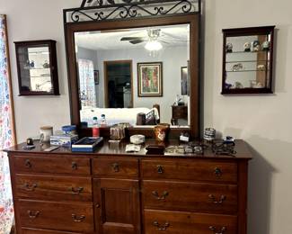 Bob Timberlake solid cherry wood triple dresser with mirror   The wall cabinets display your treasures