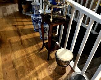 Bongo -handmade in South Africa, vase stand, brass and gemstone globe, large Chinese vases - matched pair