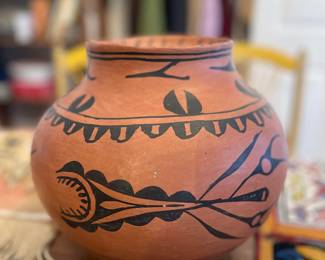 Tesuque Black on Red Large Olla - circa 1890