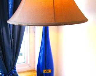 Cobalt Blue Bottle Lamp on Base