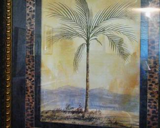 Extra Large Arabic Painting Palm Tree With Ornate Leopard - Leather Wood Frame