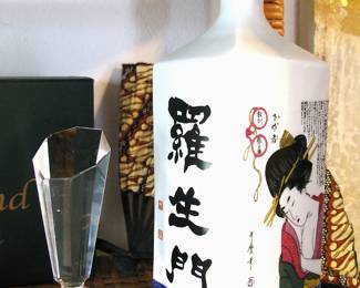 Rashomon Sake Empty White Ceramic Bottle  - Crystal Perfume Bottle with Stopper