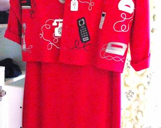 Darling Dress / Matching Jacket with Embroidered Telephones
