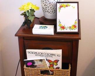 Wood Ratan Drawers Side Table