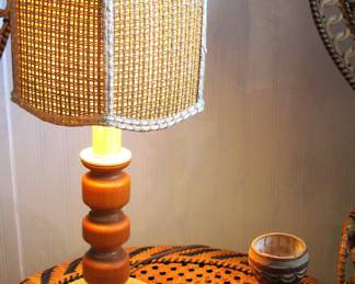 Vintage MCM Mid Century Modern Table Lamp with Wicker Shade