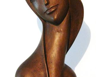 Vintage 12' Wood Carved Bust Made In Philippines 