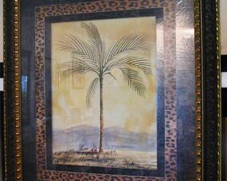 Extra Large Arabic Painting Palm Tree With Ornate Leopard - Leather Wood Frame