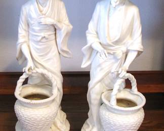 Blanc De Chine Statues of an Asian Couple 20" High