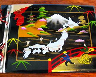 Vintage Scrapbook Japan Black Lacquer Photo Album Musical very Unique! 