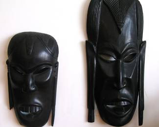 Vintage Carved African Tribal Wood Warriors Masks