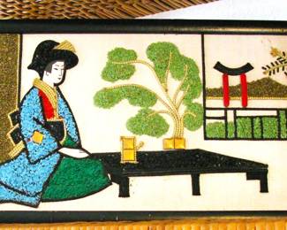 Vintage Pebble Wall Art Geisha Girl