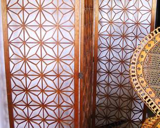 Mid-Century Modern Geometric Wood 3 Panel Screen or Divider