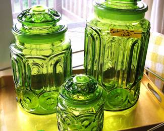 Le Smith Emerald Green Glass Moon & Stars Canister Set