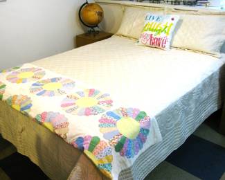 Queen Bed / Mattress and Frame / Vintage Handmade Quilt