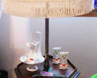 Vintage Floral Wood Floor Lamp Table