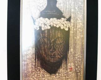 Signed -Japanese Color Woodblock Art Artist Kaoru Kawano Called “Buddha with Flower”
