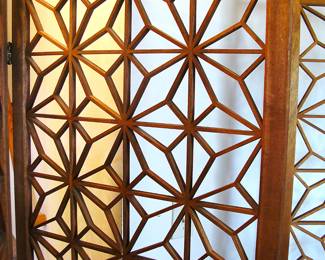 Mid-Century Modern Geometric Wood 4 Panel Screen or Divider