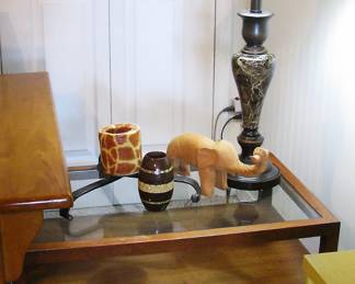 Wood Ratan Doors Glass Top Side Table