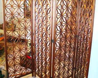 Mid-Century Modern Geometric Wood 4 Panel Screen or Divider