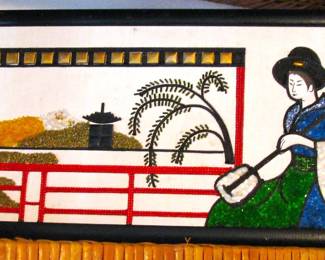 Vintage Oriental Lute Player Pebble Art