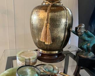 There are two of these stunning brass table lamps 