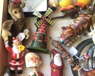 Antique Christmas, Easter, Halloween figurines, candy containers, tin toys, stieff animals....Visit the holiday tent