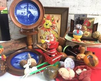 More holiday items, folk art and antique sewing items