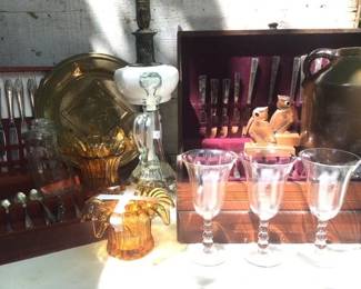 Silver plate flatware sets, decanters and candlewick by imperial glass