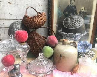 Sampling of Early American Pattern Glass, Stoneware and Wicker...all old