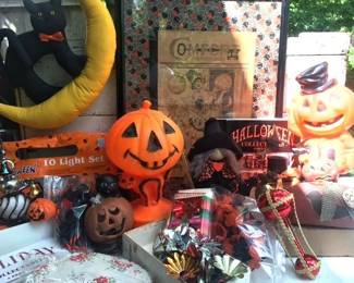Halloween blow molds, ceramic, stuffed animals, Christmas and more 