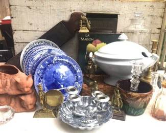 Antique historical transferware souvenir plates, ironstone and pottery